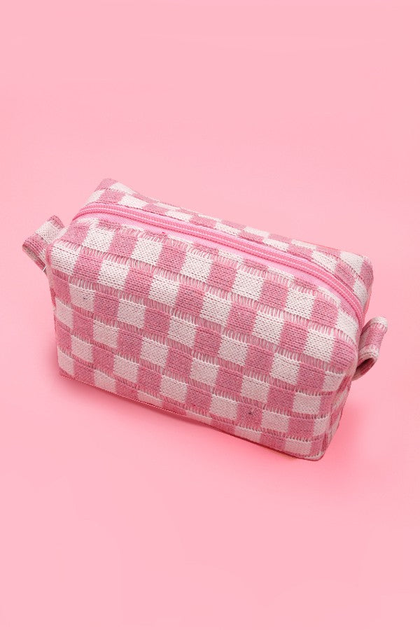 Pink Checker Cosmetic Pouch Bag