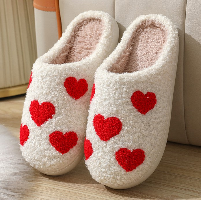 Ivory Heart Plush Slippers