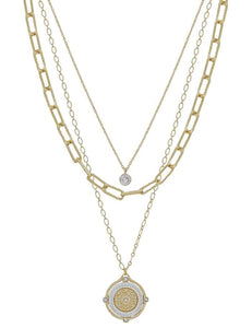 Gold Triple Chain Coin Necklace