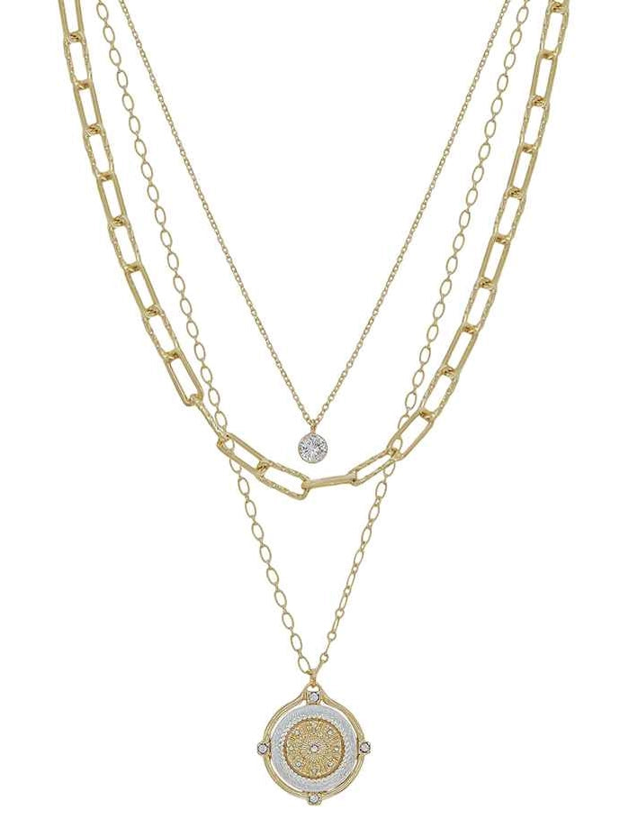 Gold Triple Chain Coin Necklace