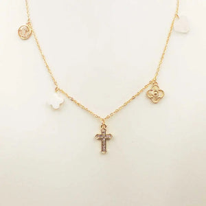 Gold Clover Cross Heart Necklace