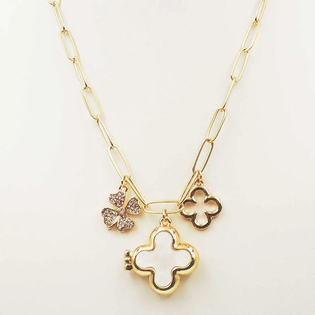 Gold Multi Clover Charm Necklace