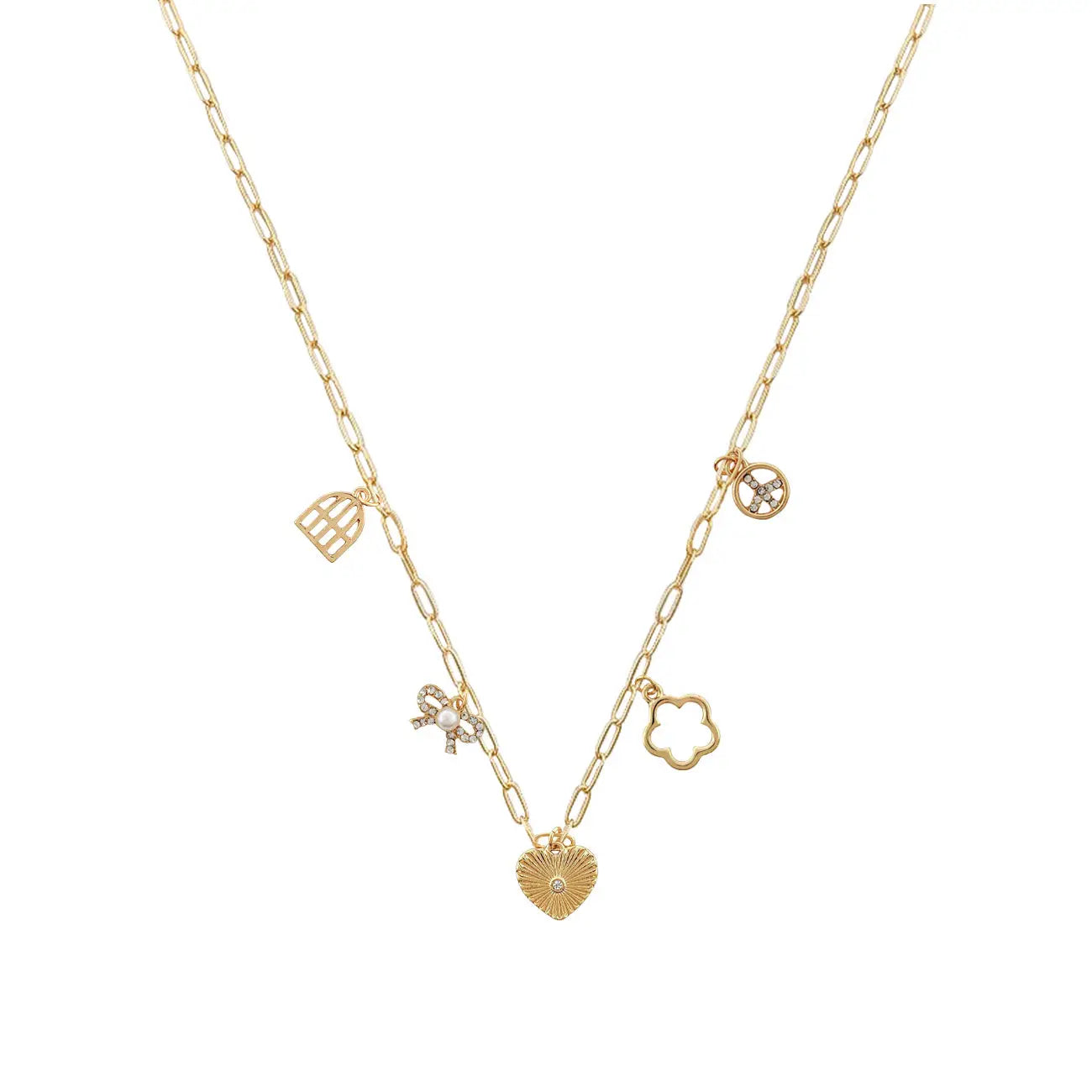 Heart Bow Flower Gold Necklace