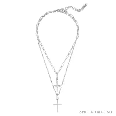 Silver Layered Cross Necklace