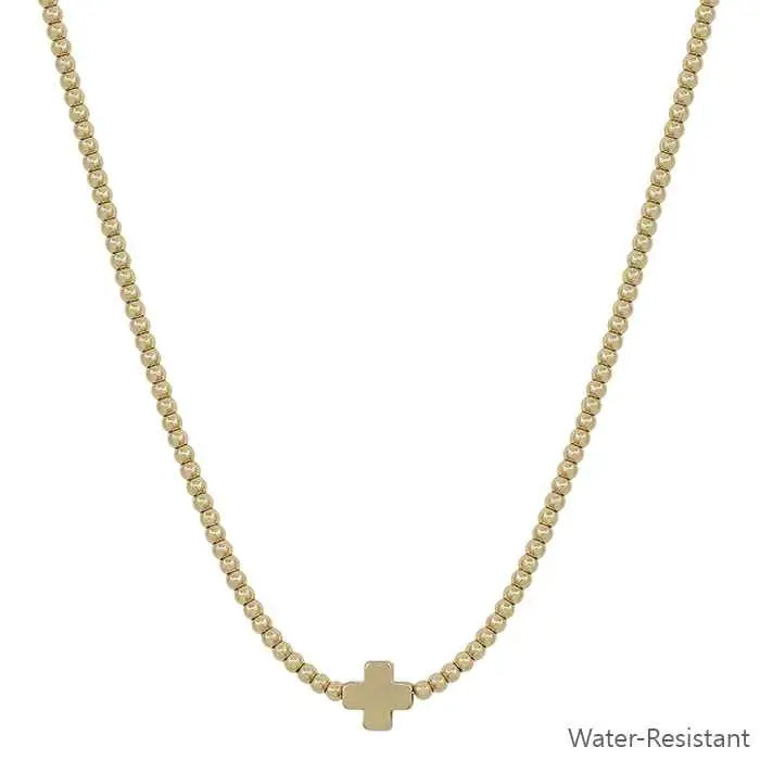 Gold Beaded Chain Cross Necklace