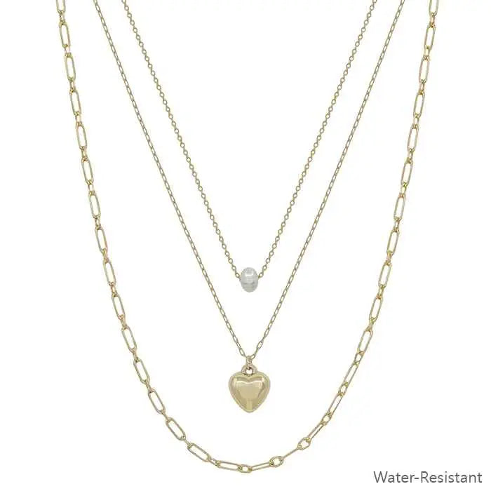 Gold Puffy Heart Layered Necklace