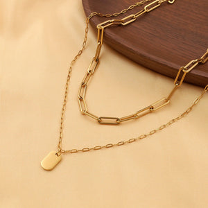 Gold Double Chain Pendant Necklace