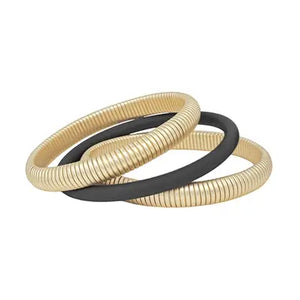 Gold & Black Ribbed Bracelets