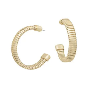Matte Gold Ribbed Hoops