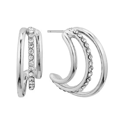 Silver Triple Layer Rhinestone Hoops