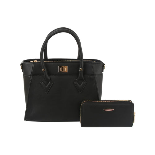 Black Satchel Bag & Wallet Set