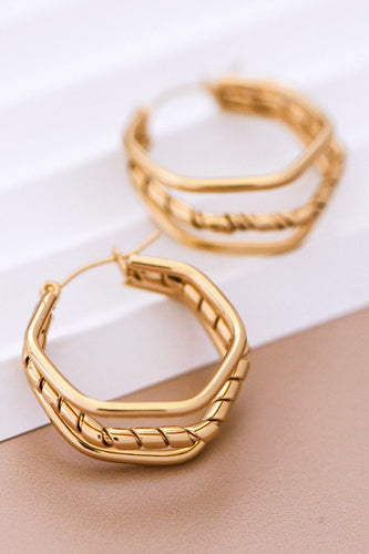 Gold Hexagon Hoop Earrings