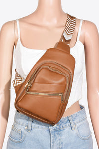 Brown Chevron Strap Sling Bag