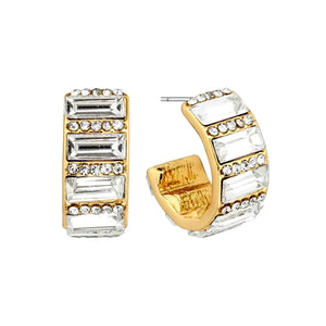 Gold Rectangle Crystal Hoops