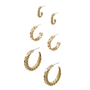 Gold 3 pc Multi Hoop Earrings