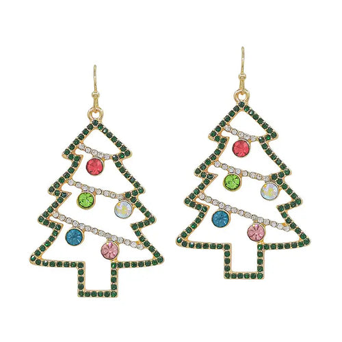 Green Crystal Christmas Tree Earrings