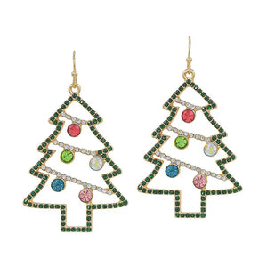 Green Crystal Christmas Tree Earrings