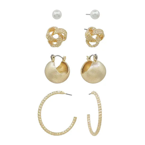 Pearl & Gold Stud 4pc Earring Set