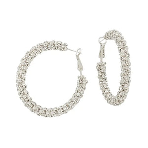 Silver Crystal Studded Hoops