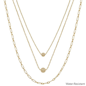 Gold Bead Triple Chain Necklace