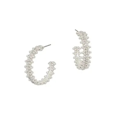 Silver Textured Rhinestone Hoops