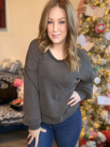 Charcoal Comfy Fit Ribbed Long Sleeve