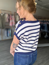 Load image into Gallery viewer, Navy Button Shoulder Top