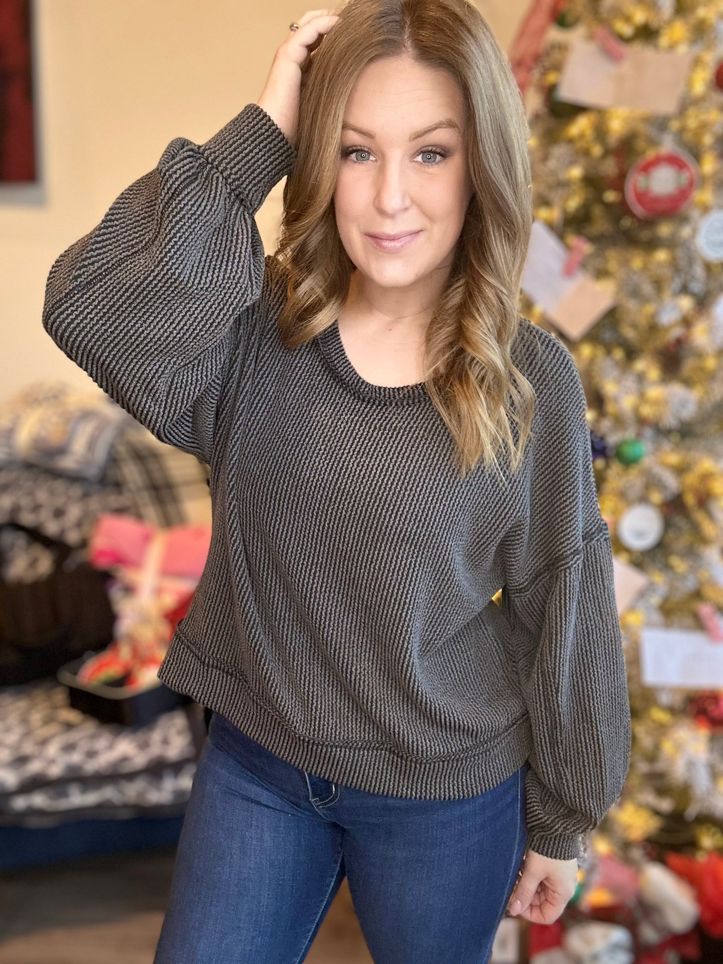 Charcoal Comfy Fit Ribbed Long Sleeve