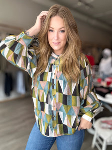 Geometric Long Sleeve Blouse