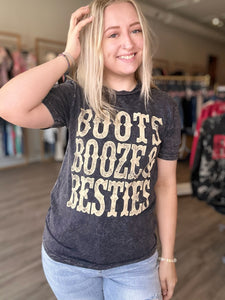 Boots, Booze, & Besties Mineral Wash Tee