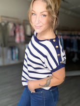 Load image into Gallery viewer, Navy Button Shoulder Top