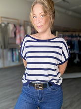 Load image into Gallery viewer, Navy Button Shoulder Top