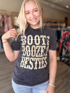 Boots, Booze, & Besties Mineral Wash Tee