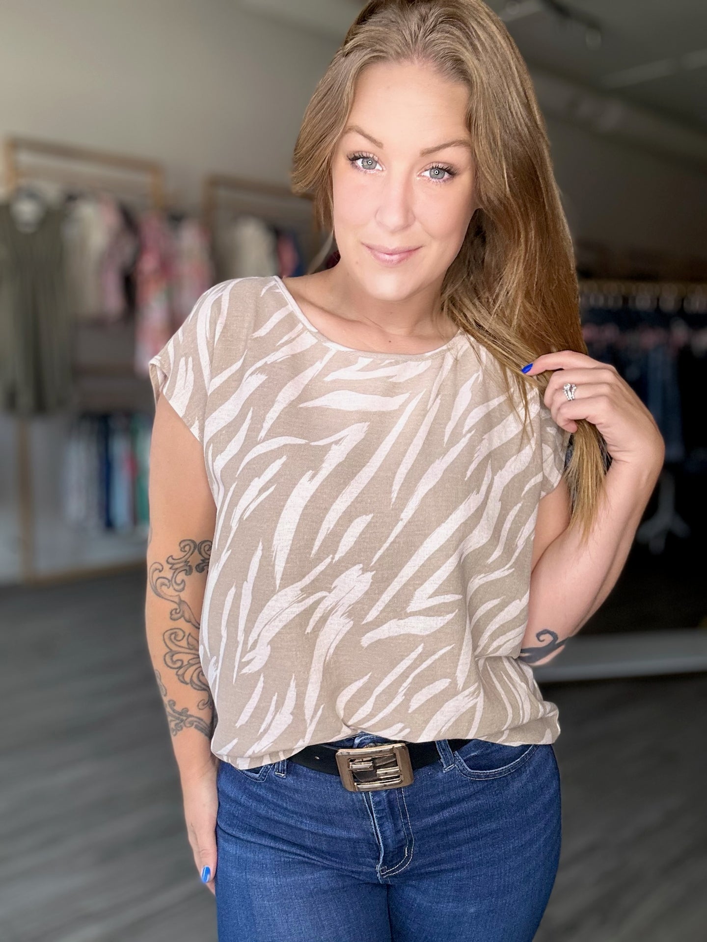 Taupe Abstract Short Sleeve