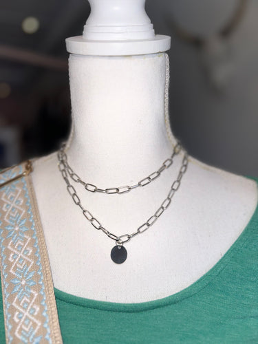 Silver PaperClip Chain Coin Necklace