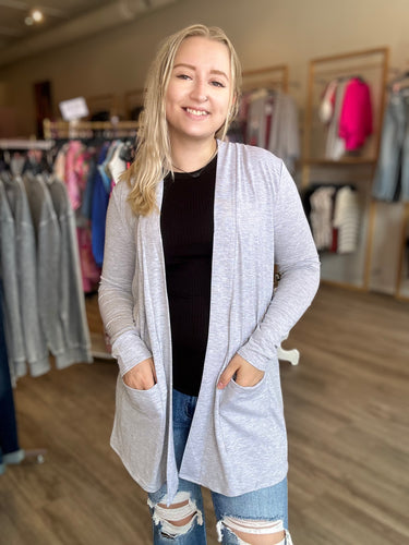 Grey Pocket Open Cardigan