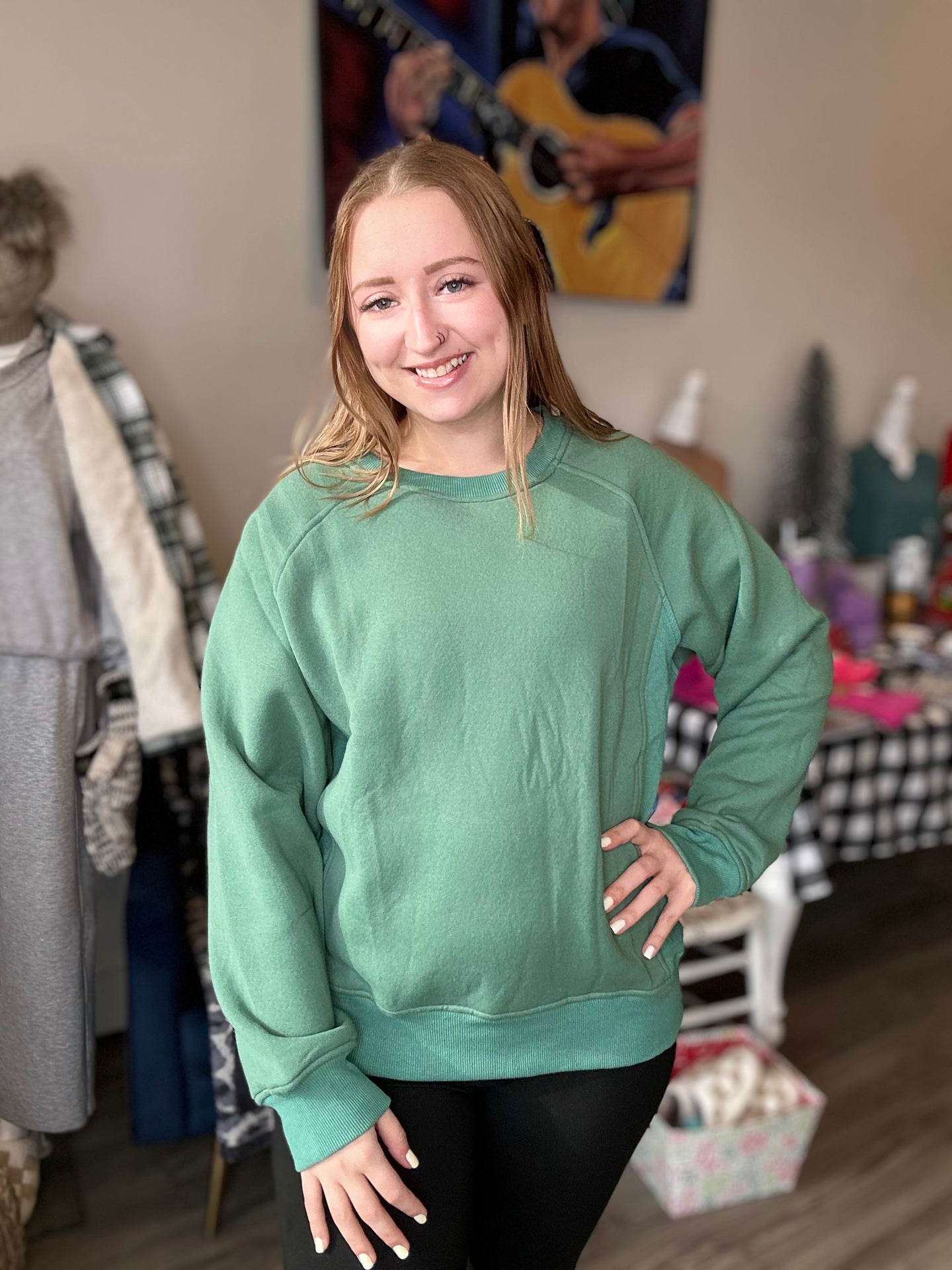 Pine Green Solid Knit Sweater