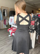 Load image into Gallery viewer, Black Grey Stripe Flare Dress