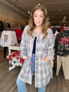 Grey Plaid Long Shacket