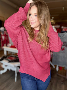 Berry Asymmetric Sweater Knit Top