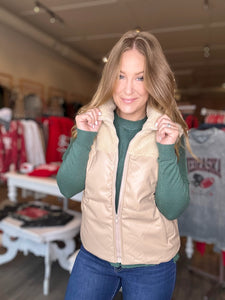 Taupe Faux Mixed Sweater Vest