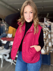 Burgundy Quilted Snap Puffer Vest