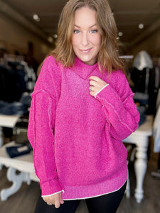 Hot Pink Raw Edge Chenille Sweater