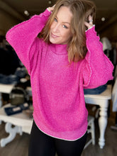 Load image into Gallery viewer, Hot Pink Raw Edge Chenille Sweater