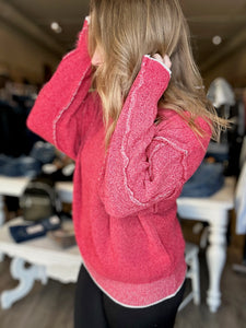 Red Raw Edge Chenille Sweater