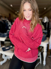 Load image into Gallery viewer, Red Raw Edge Chenille Sweater