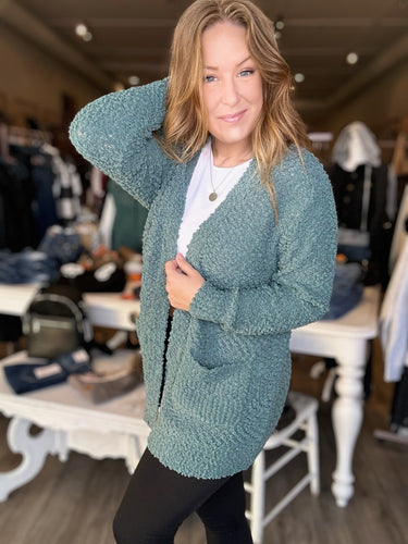 Jade Popcorn Sweater Cardigan