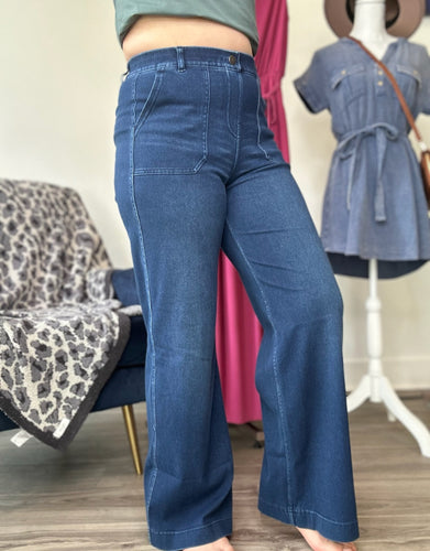 Denim Twill Wide Leg Pants