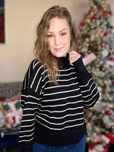 Black Stripe Drop Shoulder Sweater