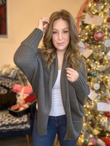 Grey Knitted Wrap Cardigan